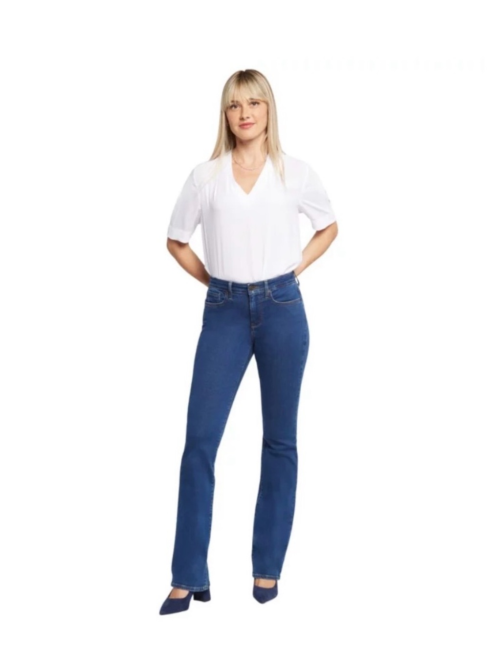 NYDJ Barbara Mid-Rise Bootcut Jeans in Blue Denim